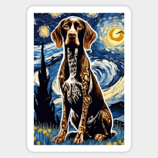 German Shorthaired Pointer Dog Breed Painting in a Van Gogh Starry Night Art Style Sticker